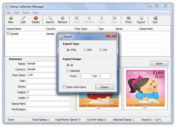 Stamp/Coin/Banknote Collection Manager Cataloging Software PC